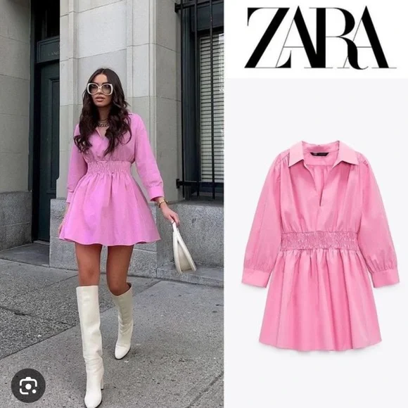 Zara Vibrant Pink Mini Dress 💖 Size M 100% cotton - Picture 2 of 7